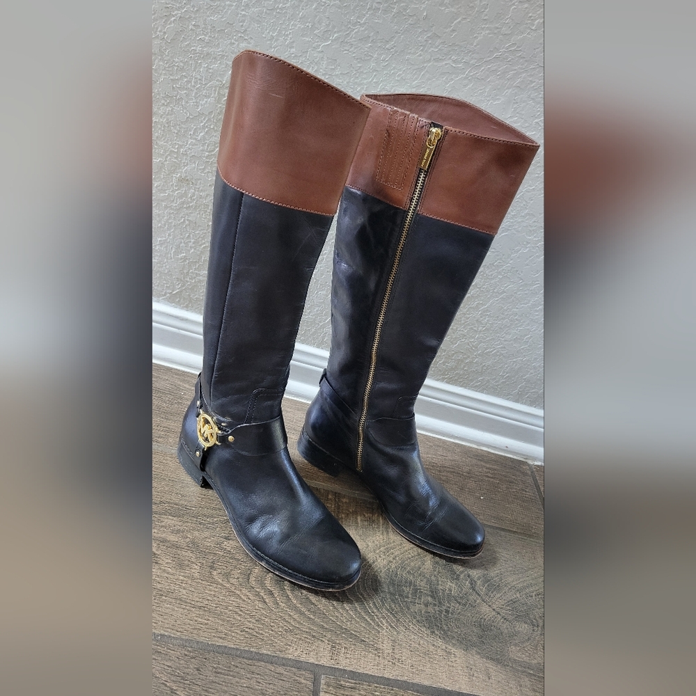 Michael Kor's Two Toned Leather Boots with Gold Emblem / Woman's Size 7.5 - Picture 3 of 4